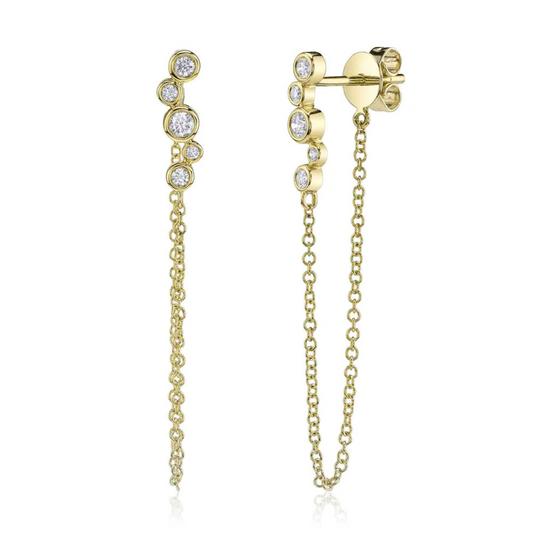 14K 5 Diamond Bezels With Drop Chain Earrings