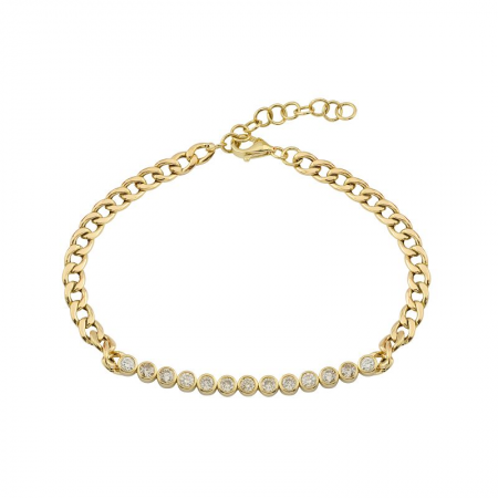 14K Yellow Gold Chain and Bezel Set Diamond Bracelet