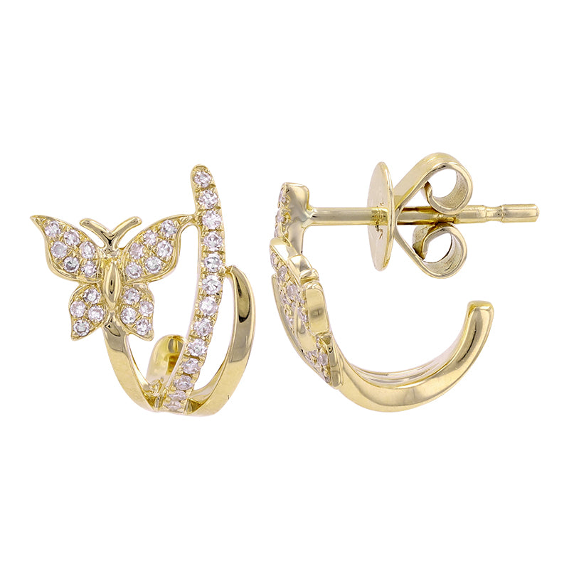 14k Yellow Gold Butterfly Diamond Lobe Stud Earrings  Susan Blake Jewelry