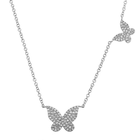 14k White Gold Diamond Butterfly Necklace