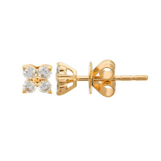 14K Diamond Little Flower Earring 4 Diamonds