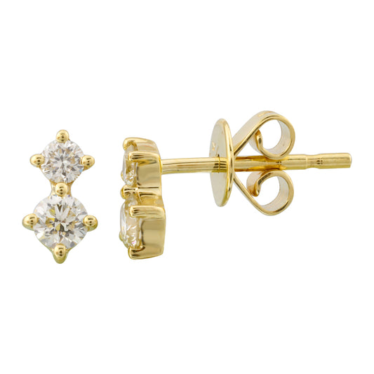 14K Yellow Gold Double Diamond Post Earrings