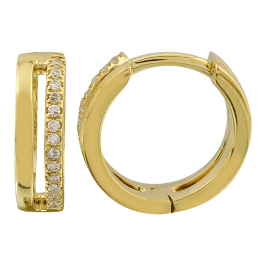 14K Dual-Row Diamond Adorned Huggie Earrings