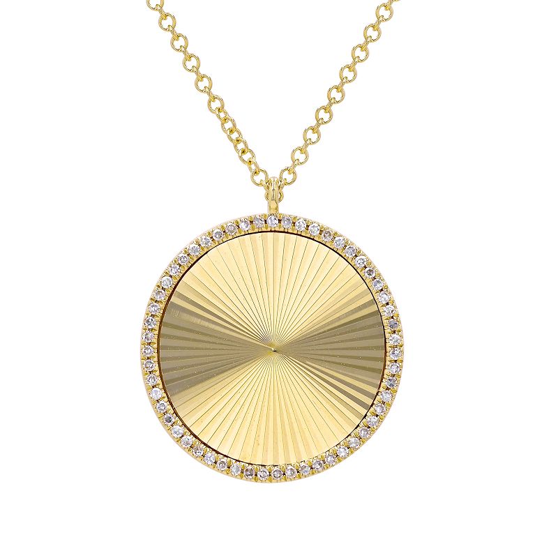 14K Yellow Gold Fluted Diamond Disc Necklace