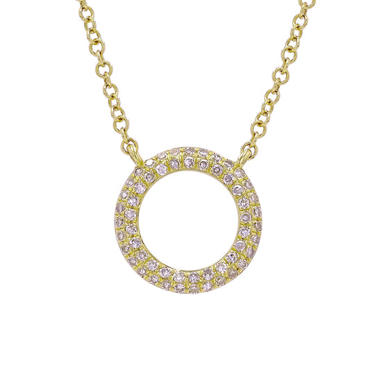 14k Yellow Gold Petite Open Circle Diamond Necklace