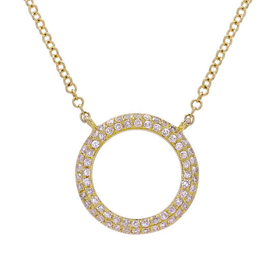 14k Yellow Gold Pave Open Circle Diamond Necklace