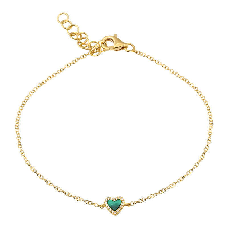 14K Malachite Heart With Diamond Outline Bracelet  Susan Blake Jewelry