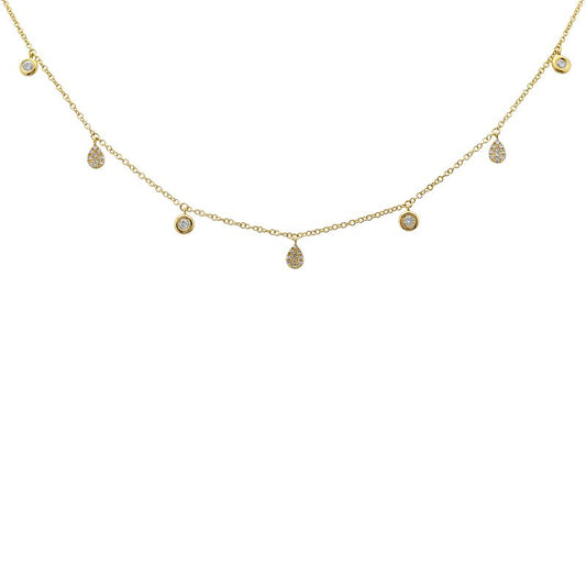 14k Yellow Gold 7 Diamond Drop Necklace - Pear