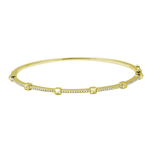 14k Yellow Gold Diamond Pyramid Slim Bangle