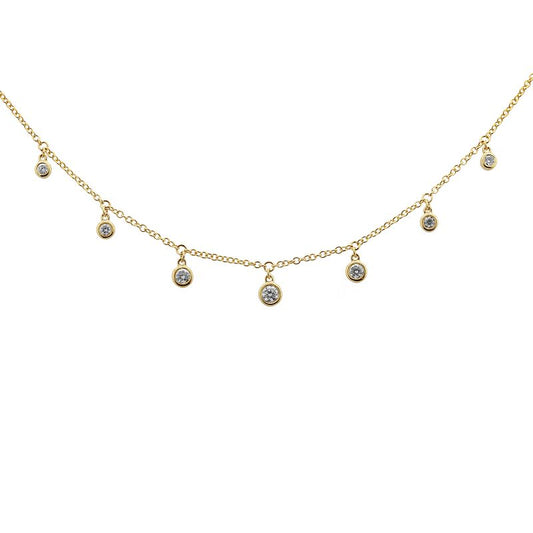 14k Yellow Gold Seven Diamond Drop Necklace