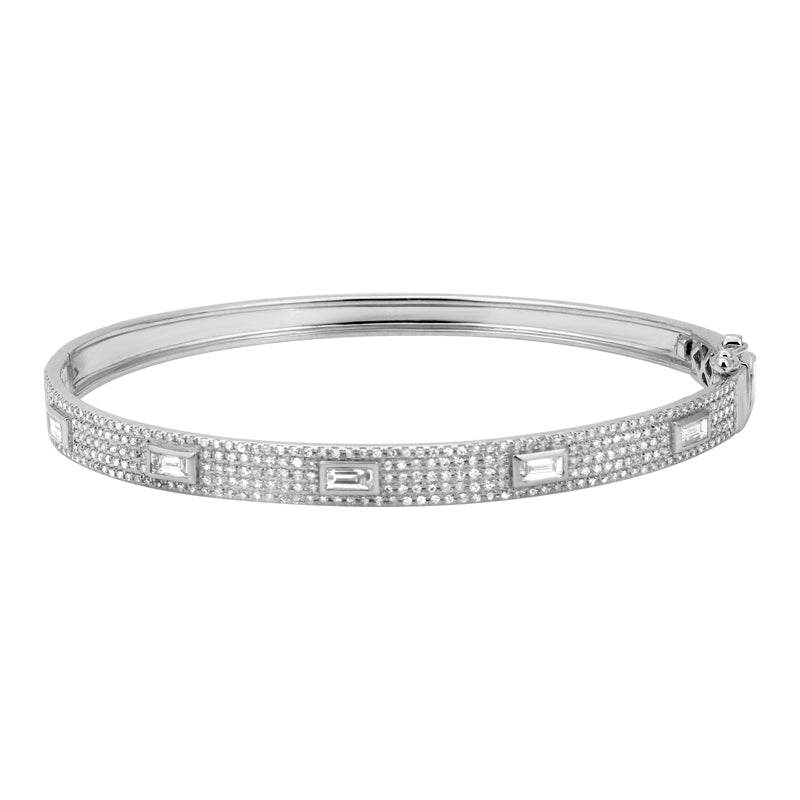 14K White Gold Diamond Pave with Baguettes Bangle