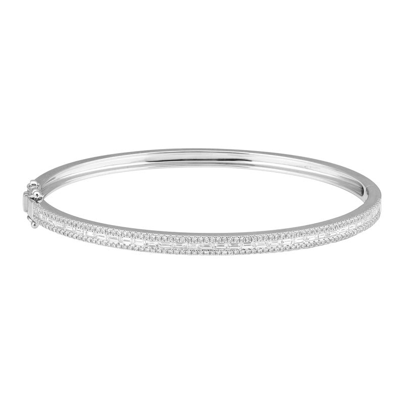 14k White Gold Round & Baguette Diamond Bangle  Susan Blake Jewelry