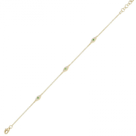 14K Yellow Gold Diamond Evil Eye Bracelet