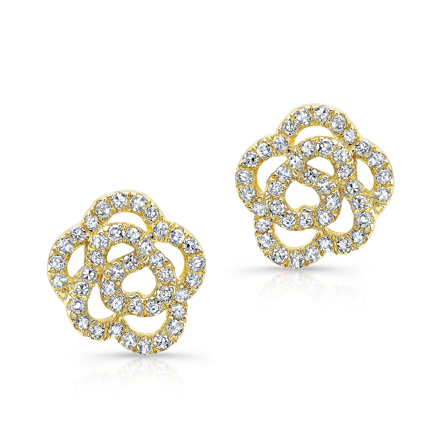 14KT Yellow Gold Diamond Rosette Flower Stud Earrings