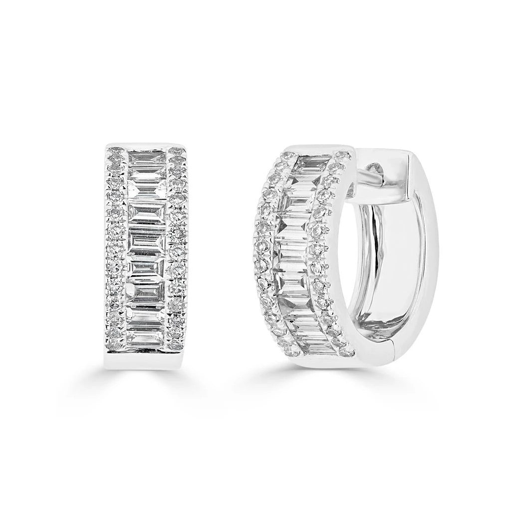 14K Baguette Diamond Huggie Earrings