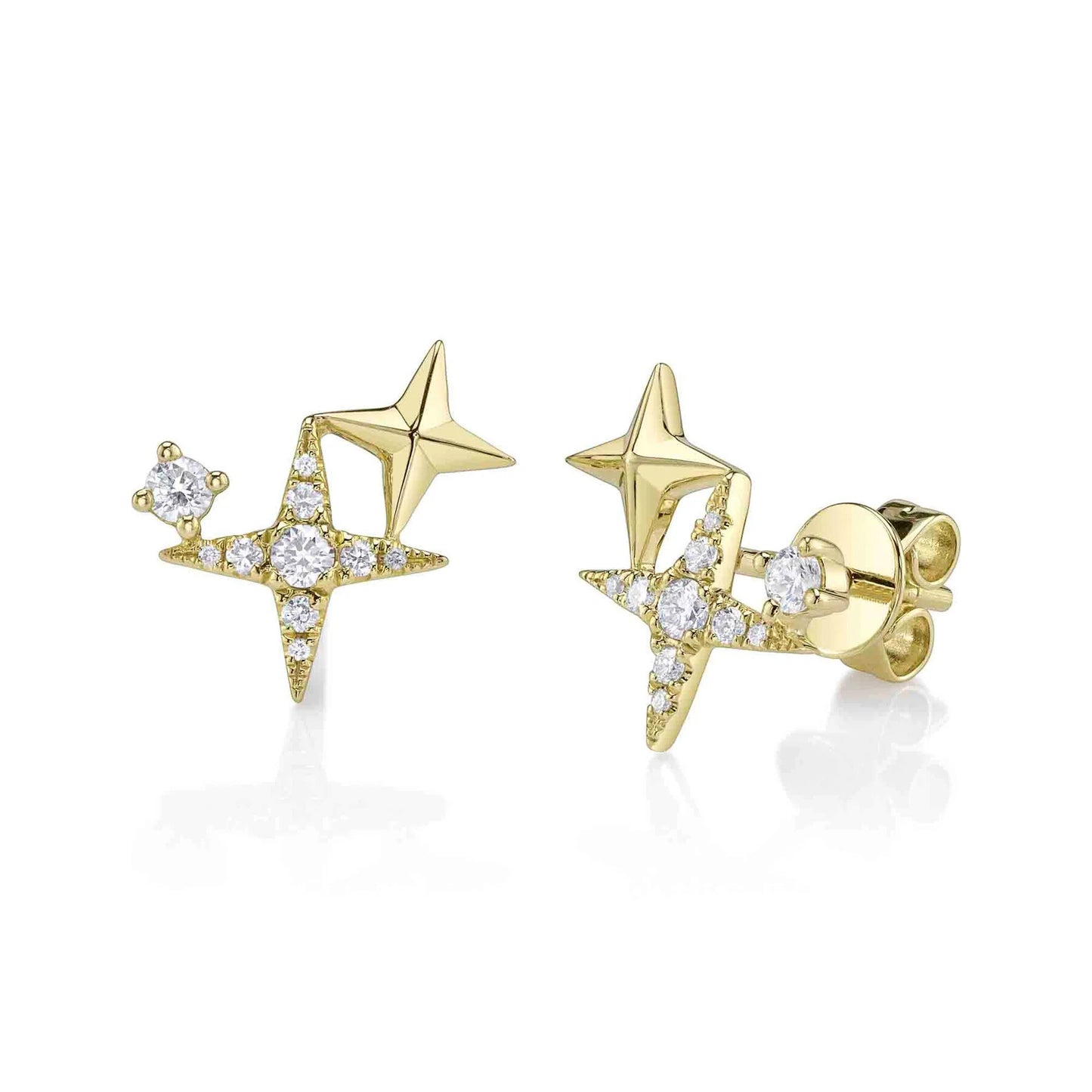 14k 2 Diamond & 1 Plain Gold Cluster of Stars Earrings  Susan Blake Jewelry