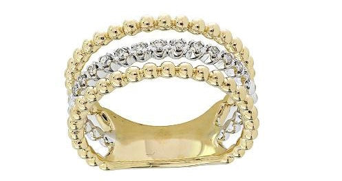 14K Yellow Gold Bead & Diamond Ring