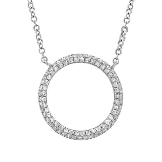 14k White Gold Open Circle Diamond Necklace