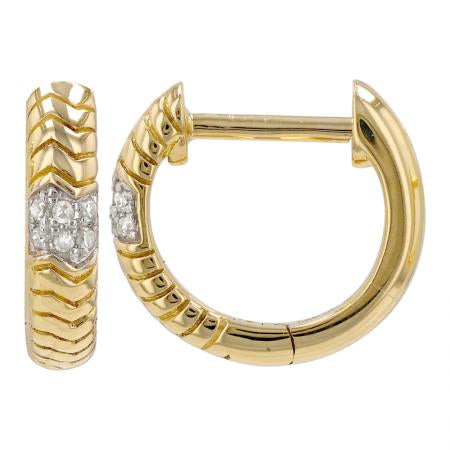 14K Yellow Gold Chevron Pave Diamond Huggie Earrings