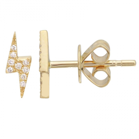 14K Yellow Gold Diamond Lightning Bolt Stud