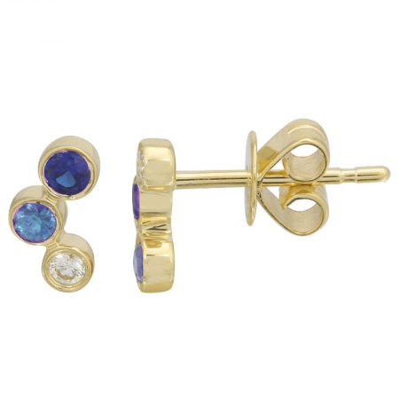 14k Yellow Gold Three Bezels Sapphire Stud Earrings