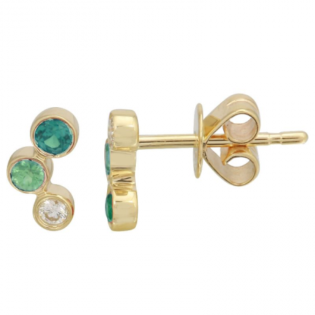 14k Yellow Gold Three Bezels Tsavorite Stud Earrings