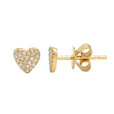 14k Yellow Gold Heart Diamond Stud Earrings