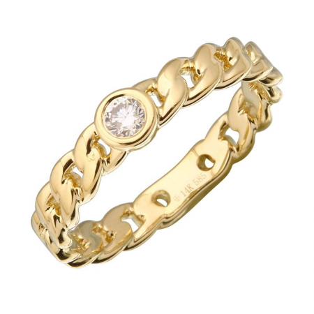 14K Yellow Gold Link Band Ring with Single Diamond