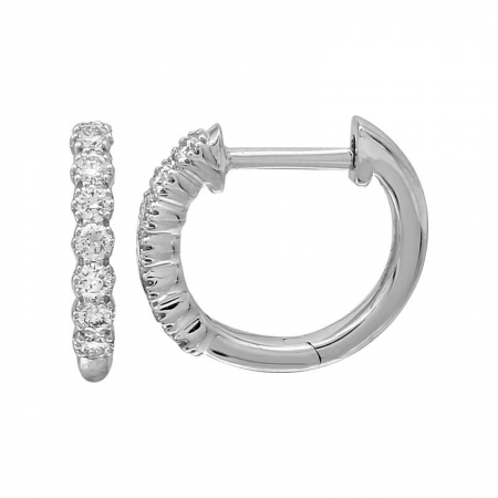 14k White Gold Diamond Huggie Earrings