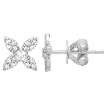 14k White Gold Flower Diamond Stud Earrings