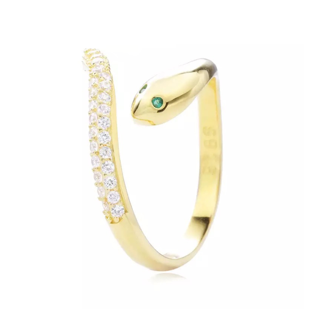 Yellow Gold Plated Cz Snake Wrap Ring With Green Eyes¬† Susan Blake Jewelry