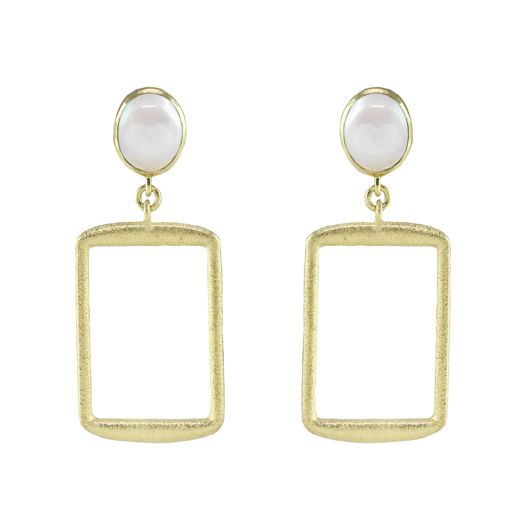 18K YG Plated Open Rectangle Drop With With Pearl Post Earrings.¬† Susan Blake Jewelry