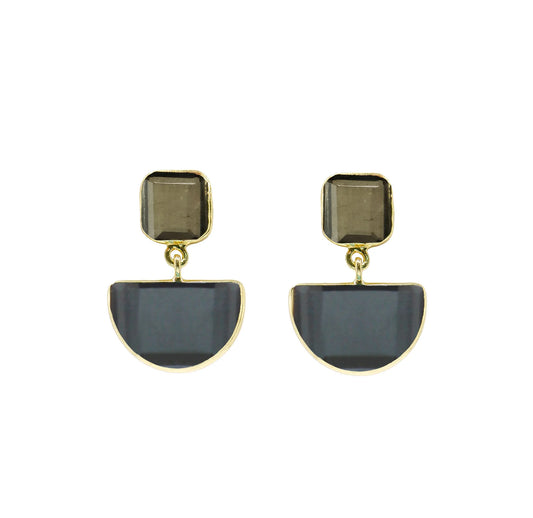 18K YG Plated Square Stone Top & 1/2 Round Moonstone Drop Earrings¬† Susan Blake Jewelry