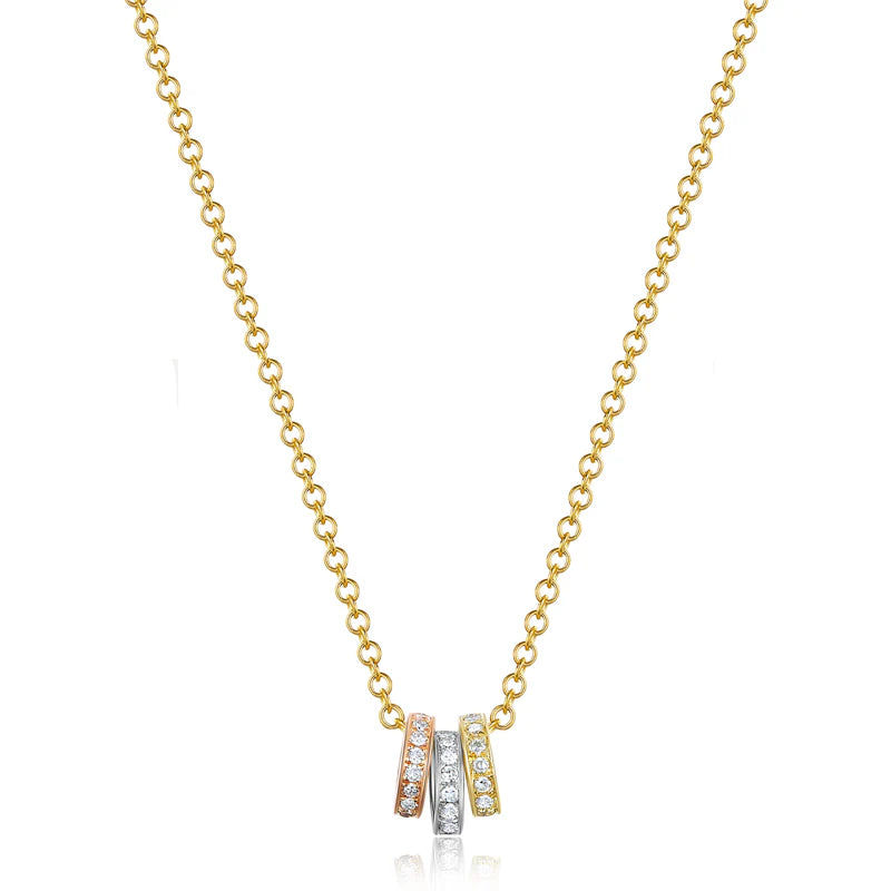 14K Diamond Trio Rolo Charm Necklace