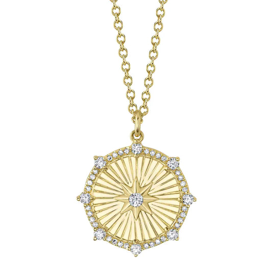 14K Fluted Diamond Medallion With Center Star Necklace  Susan Blake Jewelry