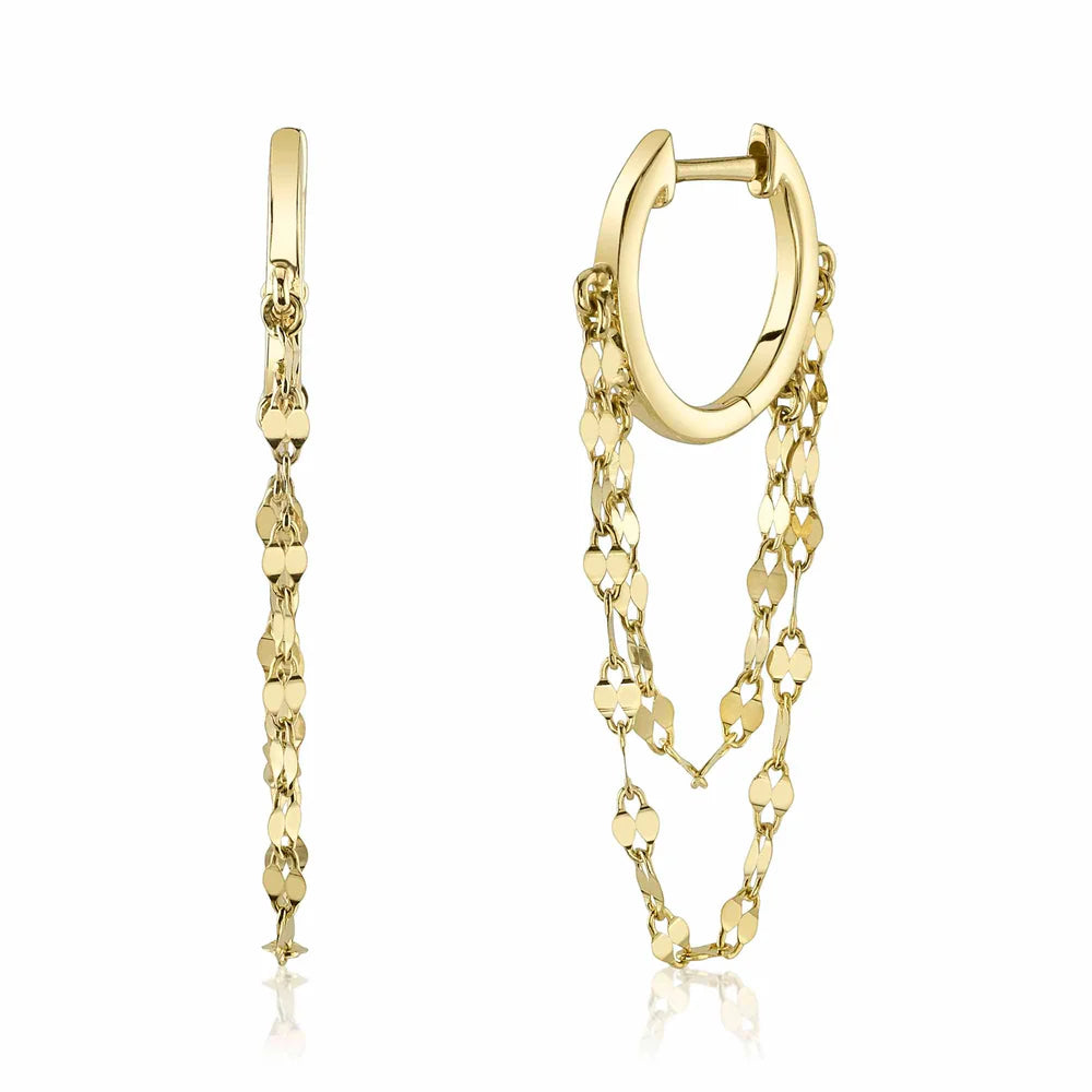 14K Gold Huggie With Two Valentino Double Chain Drop Earrings  Susan Blake Jewelry