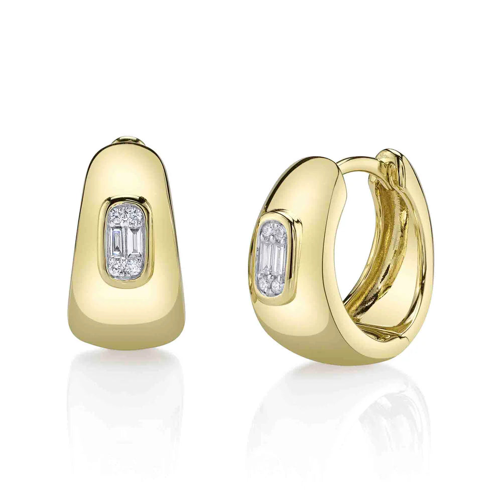 14K Tapered Thick Huggies With Diamond Baguette Center Earrings  Susan Blake Jewelry