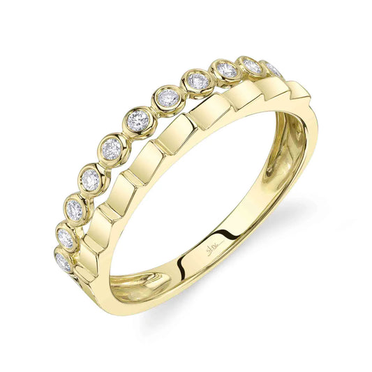 14K Bezel Diamond & Plain Gold Rectangle 3D Band Two Row Ring  Susan Blake Jewelry