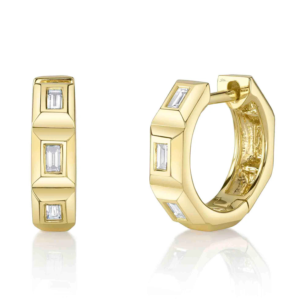 14K DIAMOND BAGUETTE OCTAGON GEO CUT HUGGIE EARRINGS  Susan Blake Jewelry