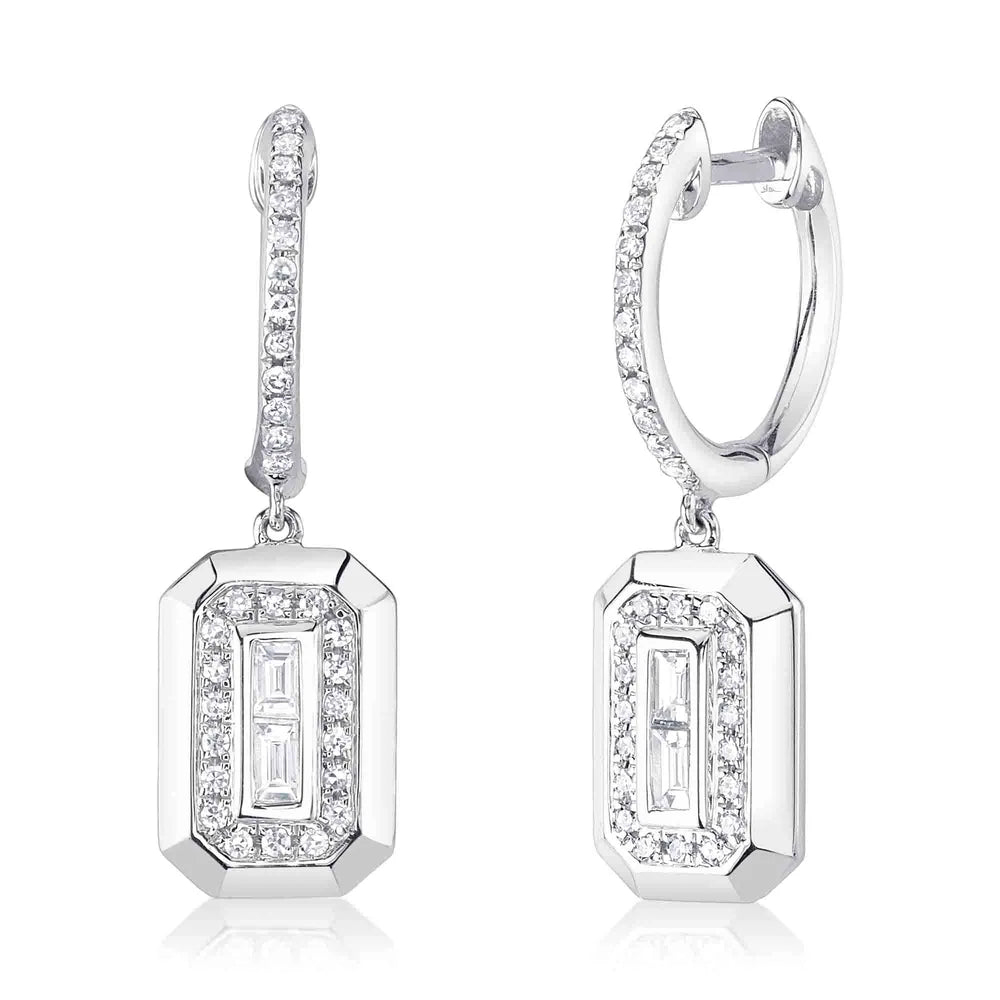 14K Diamond Huggies With Diamond Baguette Drop Earrings  Susan Blake Jewelry