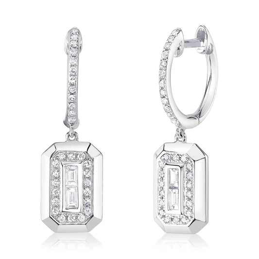 14K Diamond Huggies With Diamond Baguette Drop Earrings  Susan Blake Jewelry