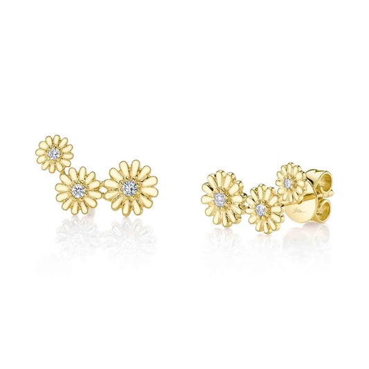 14k 3 Diamond Center Flower Climber Earrings  Susan Blake Jewelry