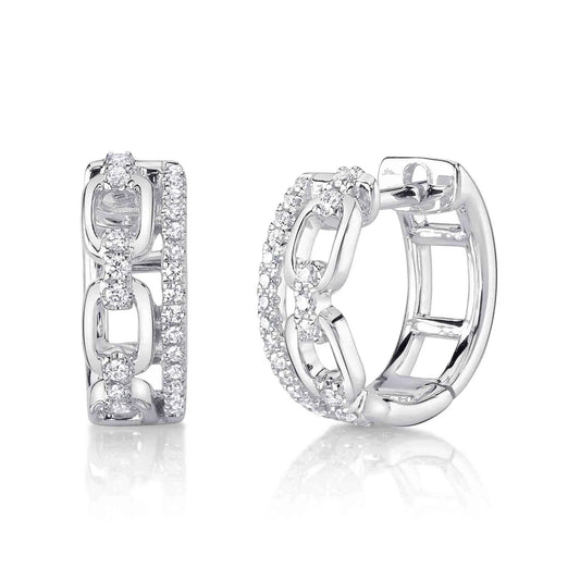 14K Diamond Link Huggies With Single Diamond Row Edge Earrings  Susan Blake Jewelry