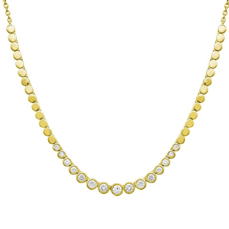 14k Yellow Gold Graduated Bezel Diamond w Gold Disc Chain Necklace  Susan Blake Jewelry