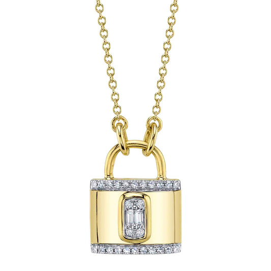 14K Gold Diamond Baguette Locket Necklace