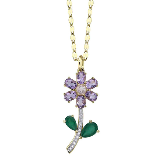 Diamond and Multi-Stone Flower Sparkle Chain Necklace