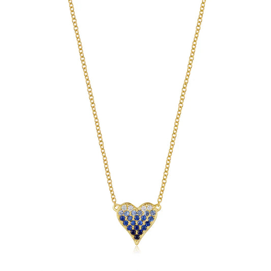 Ombré Blue Sapphire Pave Diamond Heart Necklace