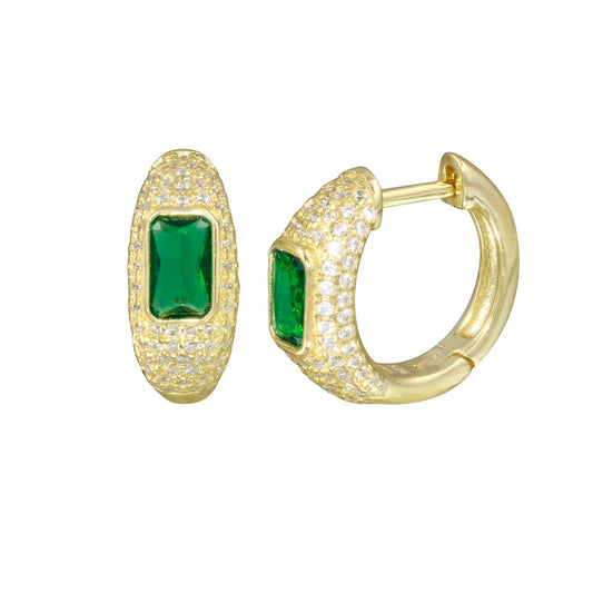 Thick Cz Pave Huggies With Green Emerald Cut Stone Center¬† Susan Blake Jewelry