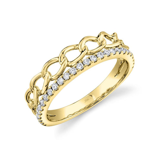 14K Yellow Gold Round Diamond Slim Link Ring