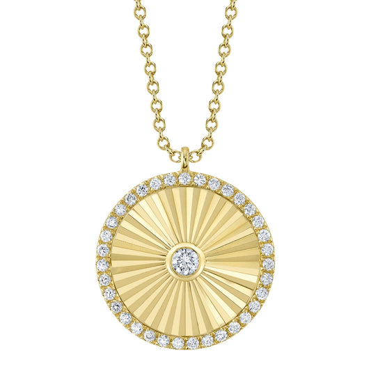 14K Yellow Gold Round Diamond Circle Pendant Necklace